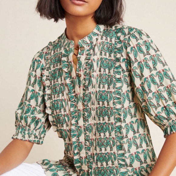 Anthropologie Tops - ANTHROPOLOGIE MAEVE Birdie Ruffled Button-down Blouse 6 tropical vacation resort